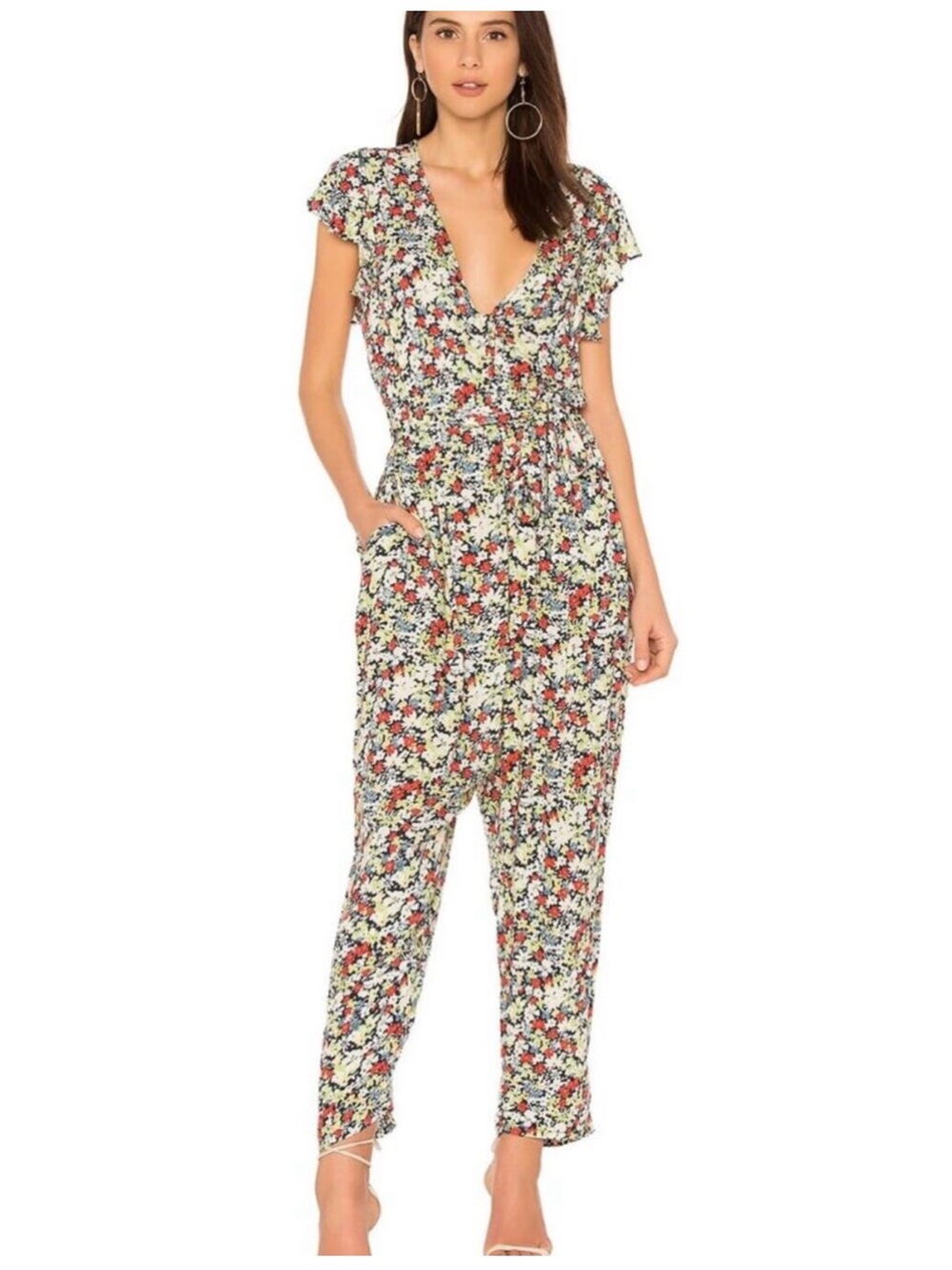 Free People Floral Print Button Front Jumpsuit Multicolor Size XS